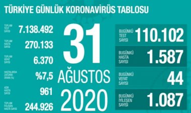 Türkiye'de koronavirüsten 44 can kaybı: 1587 yeni vaka