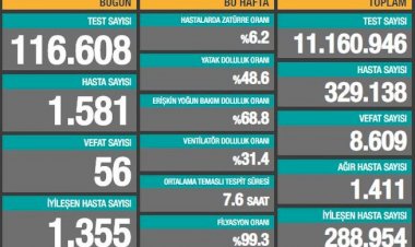 Türkiye'de koronavirüsten 56 can kaybı, 1581 yeni vaka