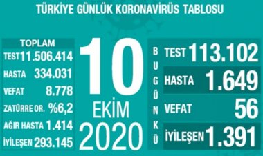 Türkiye'de koronavirüsten 56 can kaybı, 1649 yeni vaka