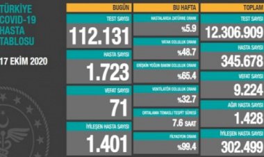Türkiye'de koronavirüsten 71 can kaybı, 1723 yeni vaka