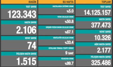 Türkiye'de koronavirüsten 74 can kaybı, 2106 yeni vaka