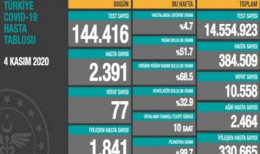 Türkiye'de koronavirüsten 77 can kaybı, 2391 yeni vaka