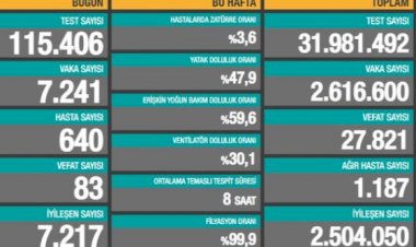 Son 24 saatte 7 bin 241 yeni vaka