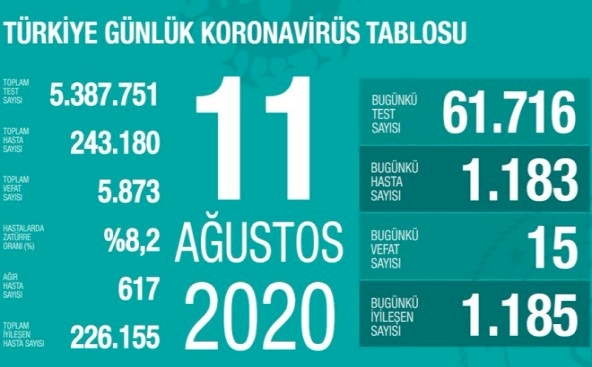 Türkiye'de koronavirüsten 15 ölüm: Bugünkü vaka sayısı 1183