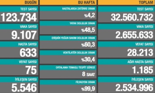 Vaka sayısındaki artış devam ediyor: 9 bin 107 yeni vaka