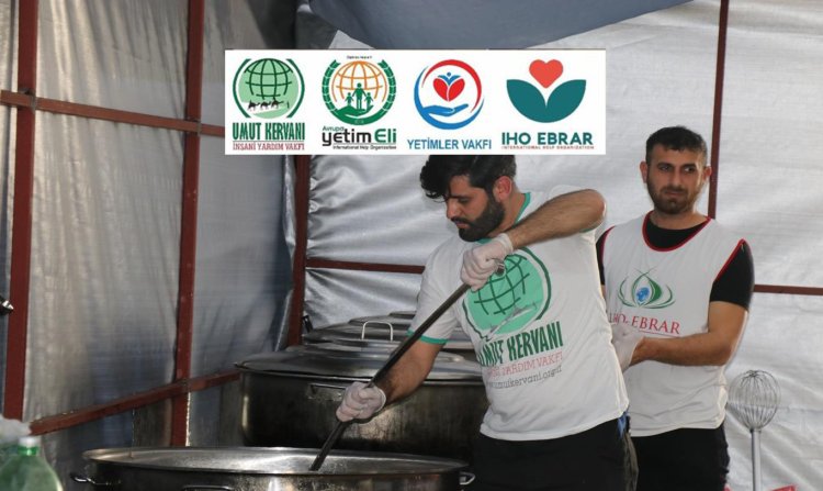 Avrupa Yetim Eli, IHO-EBRAR, Umut Kervanı ve Yetimler Vakfı depremzedelere 'sıcak aş' hizmetini aralıksız sürdürüyor