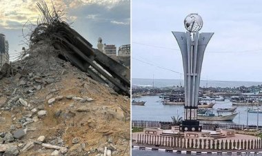 İşgalci çete Gazze Limanı'nda bulunan, Mavi Marmara Şehidleri Anıtı'nı yıktı