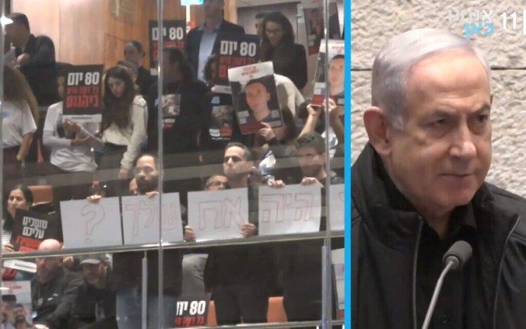 Esirlerin aileleri, Netanyahu'nun meclisteki konuşmasını keserek protesto etti