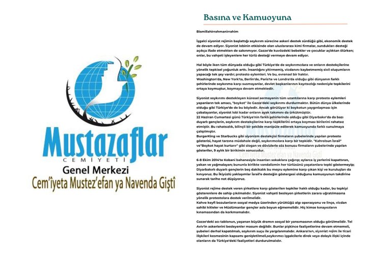 Mustazaflar Cemiyeti'nden İsrail karşıtı gençlere destek